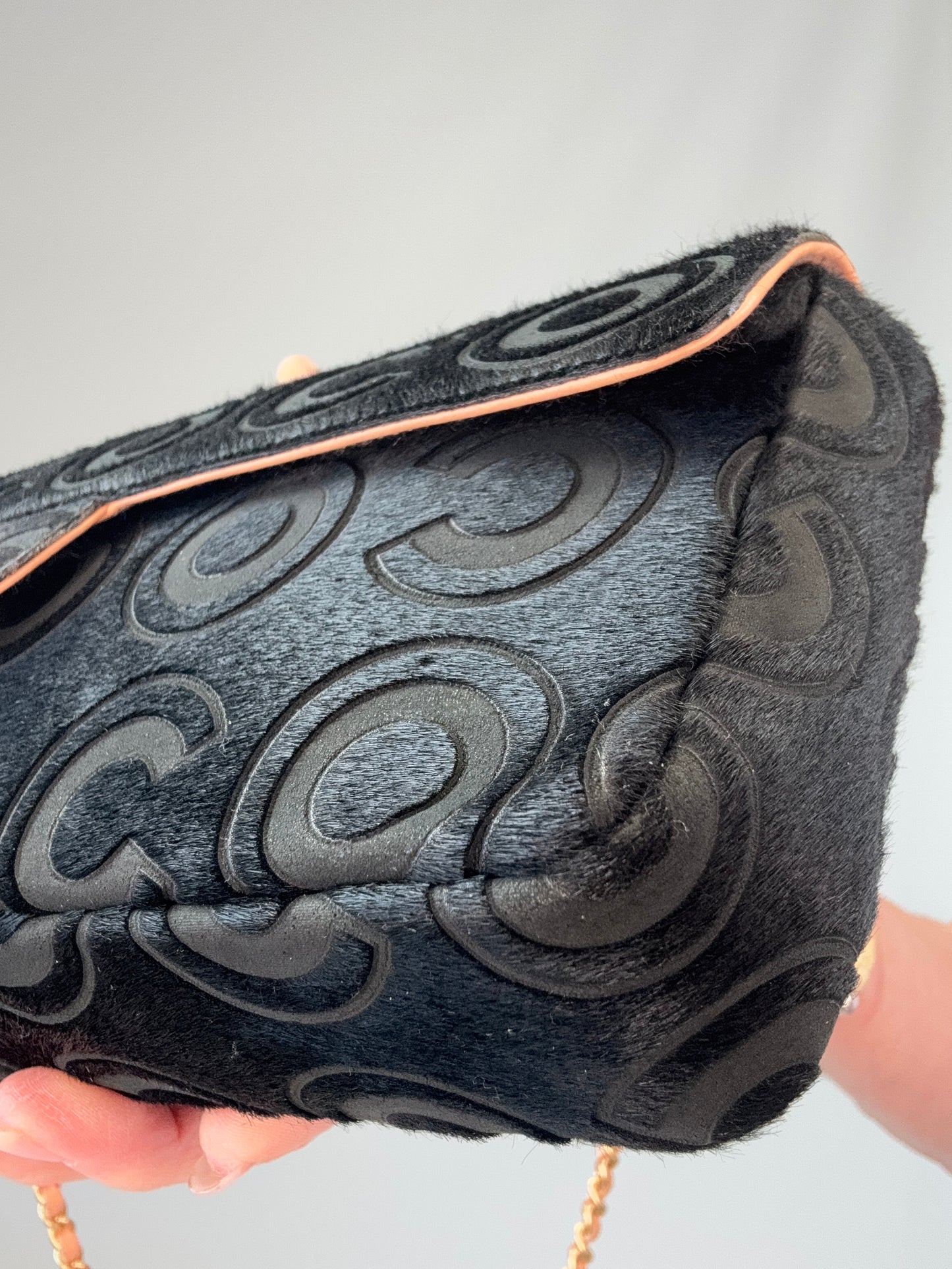 Chanel Black Pony Hair Coco East West Flap Bag front right bottom corner
