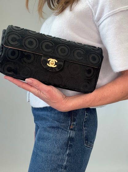 Chanel Black Pony Hair Coco East West Flap Bag modeled 2