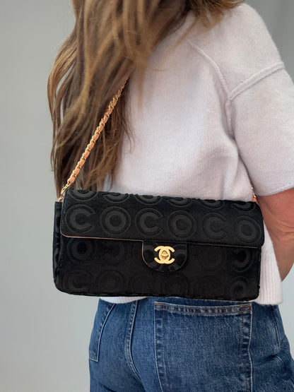 Chanel Black Pony Hair Coco East West Flap Bag modeled