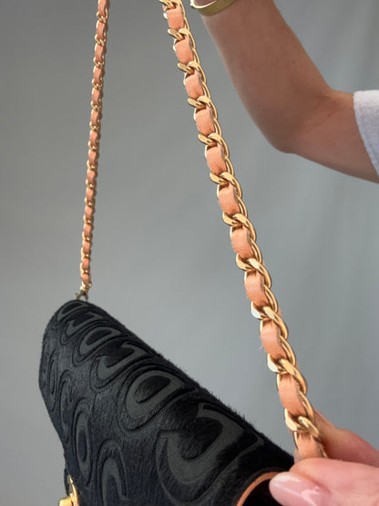 Chanel Black Pony Hair Coco East West Flap Bag strap right side