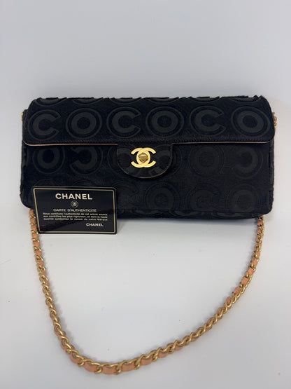 Chanel Black Pony Hair Coco East West Flap Bag with authenticity card