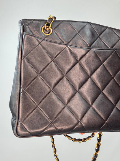 Chanel Black Quilted Caviar Leather CC Shoulder Bag back left side view