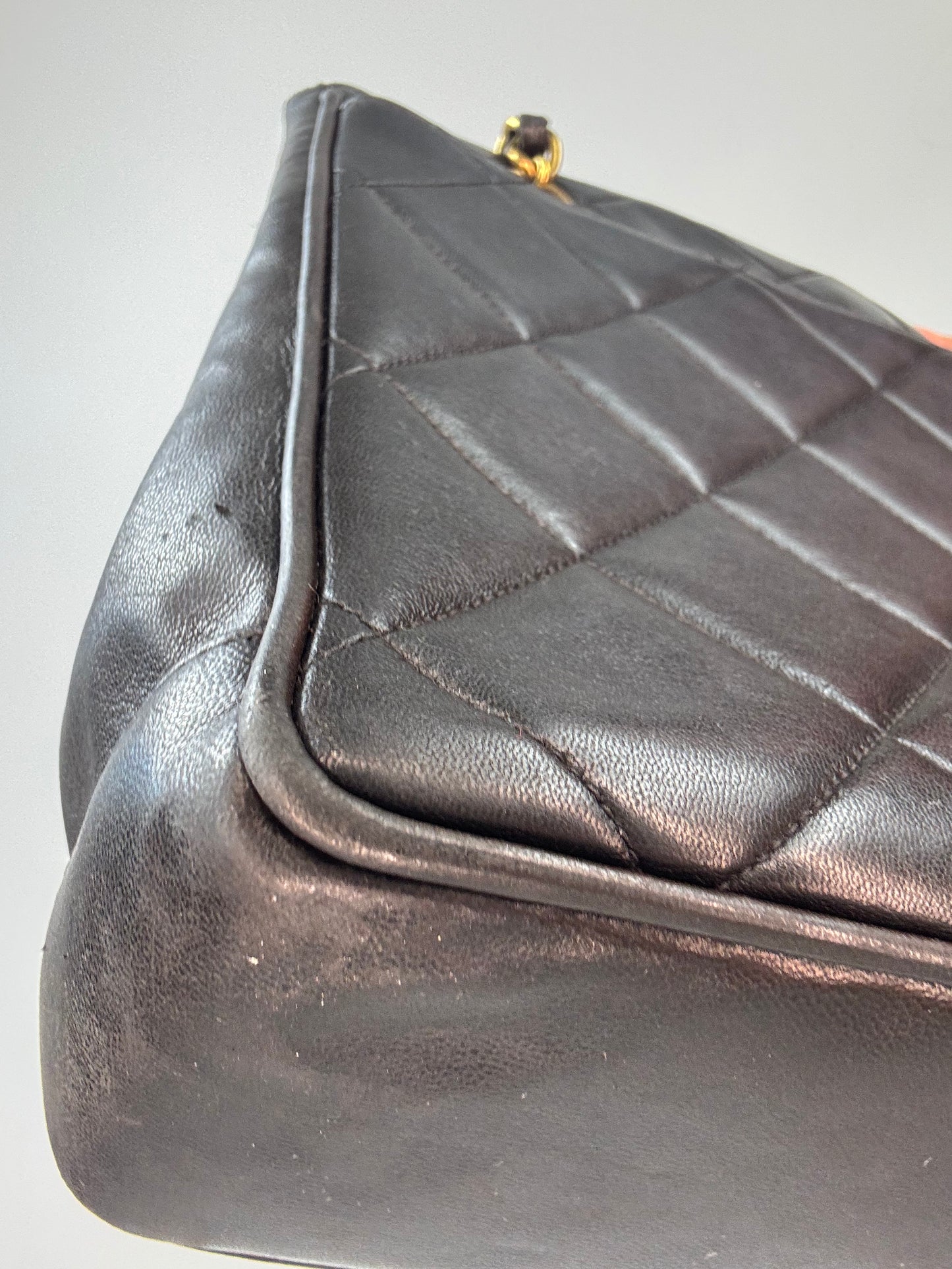 Chanel Black Quilted Caviar Leather CC Shoulder Bag back left bottom corner