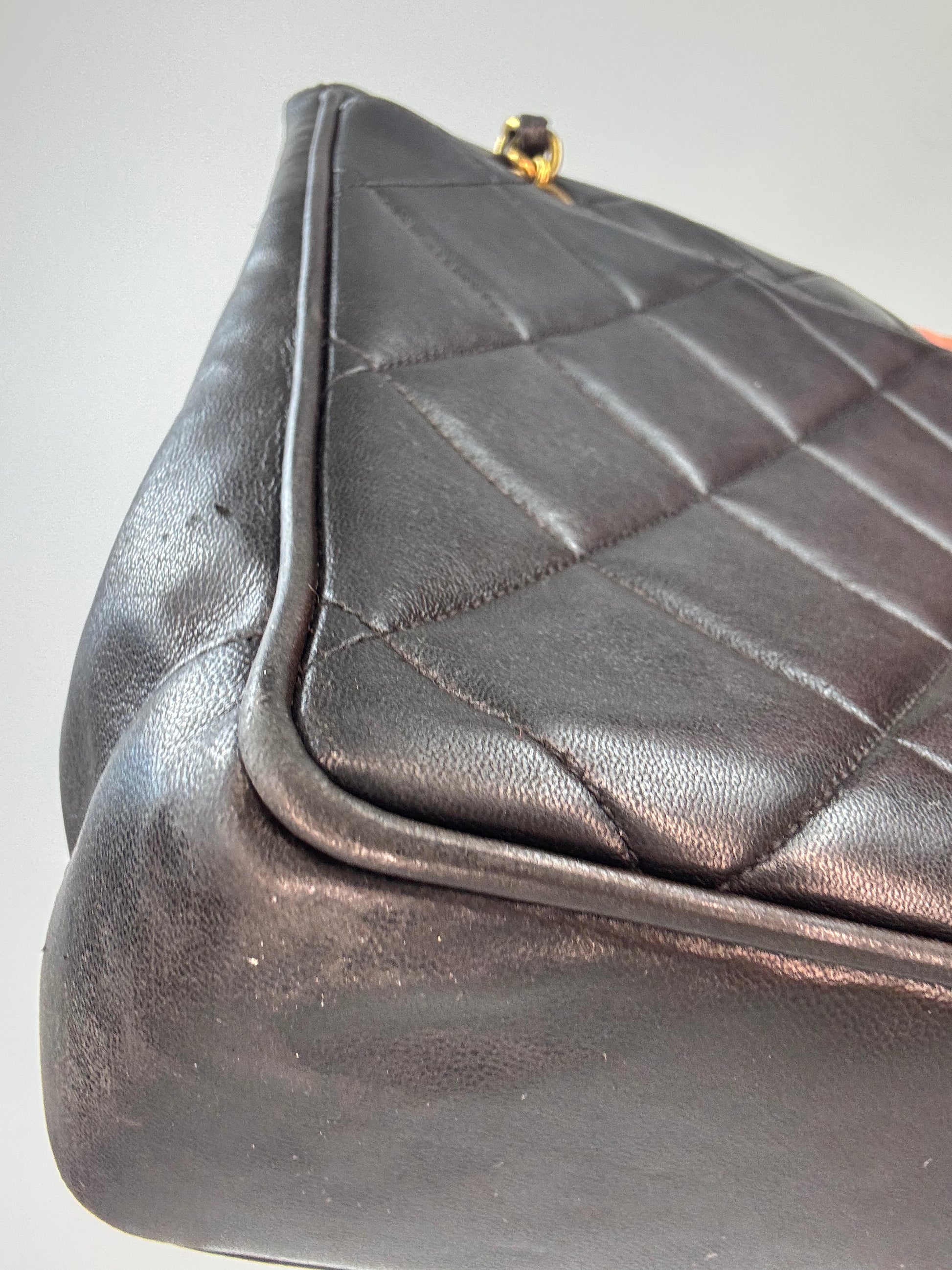 Chanel Black Quilted Caviar Leather CC Shoulder Bag back left bottom corner