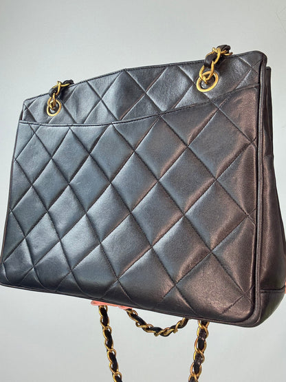 Chanel Black Quilted Caviar Leather CC Shoulder Bag back right side view