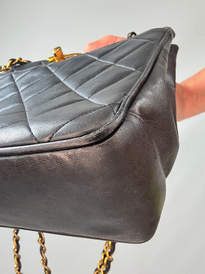 Chanel Black Quilted Caviar Leather CC Shoulder Bag front right bottom corner
