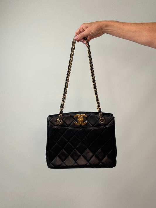 Chanel Black Quilted Caviar Leather CC Shoulder Bag