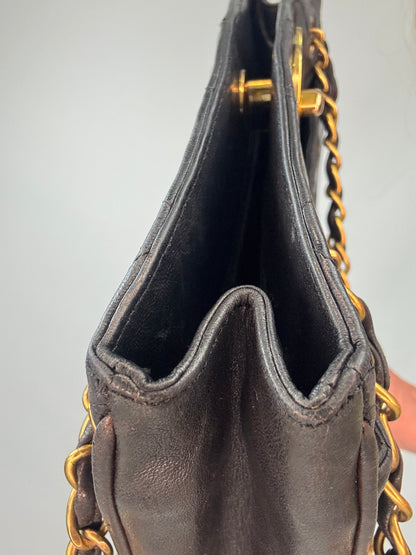 Chanel Black Quilted Caviar Leather CC Shoulder Bag top left side