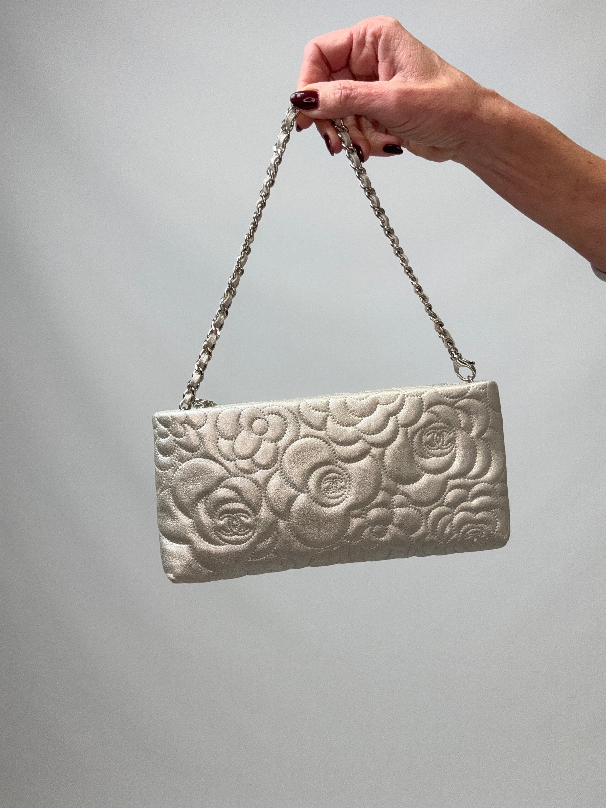 Chanel Camellia Silver VIP Pochette  back