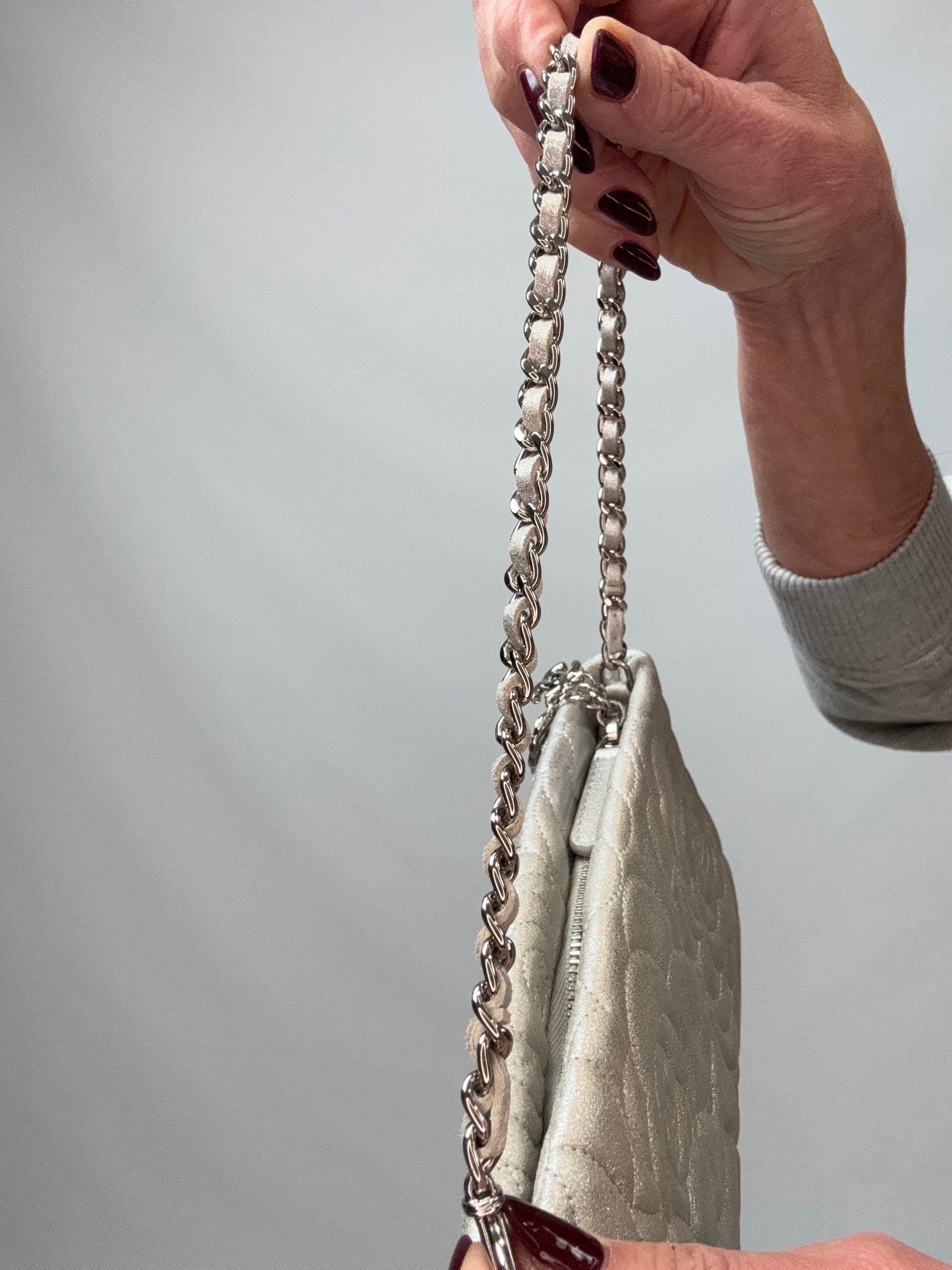 Chanel Camellia Silver VIP Pochette  chain strap 2