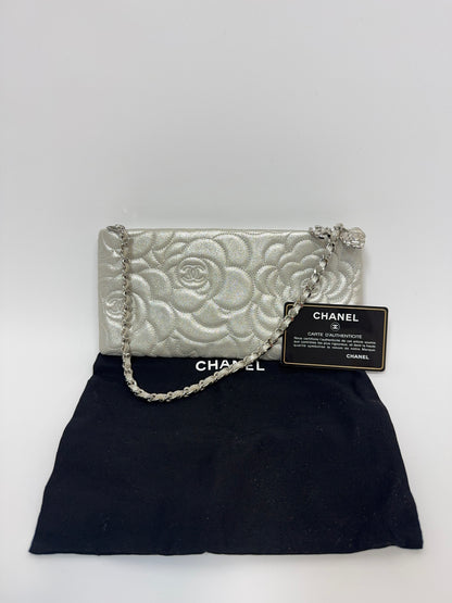 Chanel Camellia Silver VIP Pochette  with dust bag and authenticity card