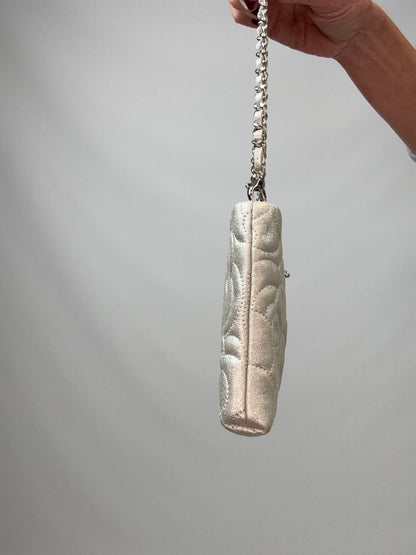 Chanel Camellia Silver VIP Pochette  left side