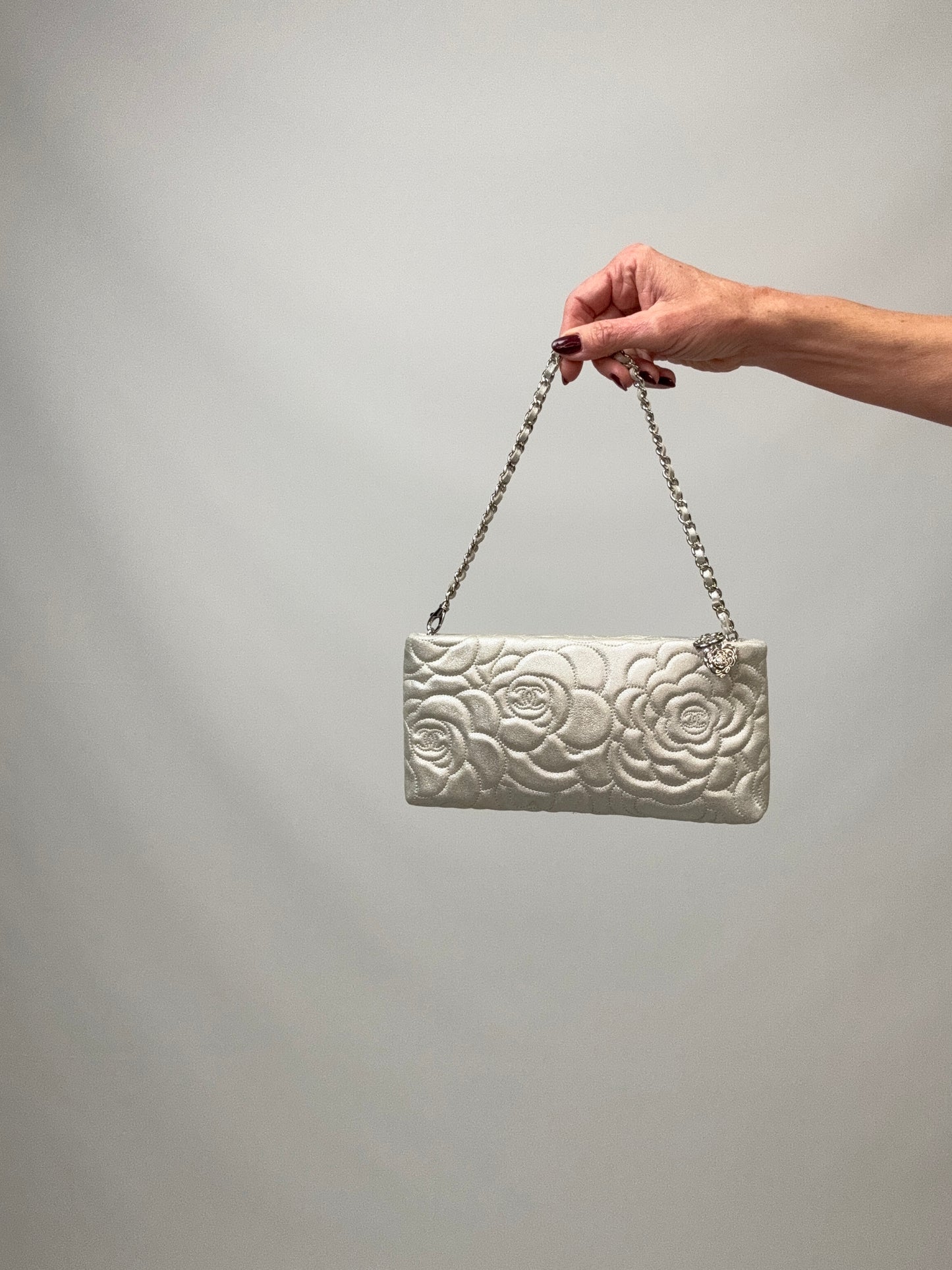 Chanel Camellia Silver VIP Pochette 