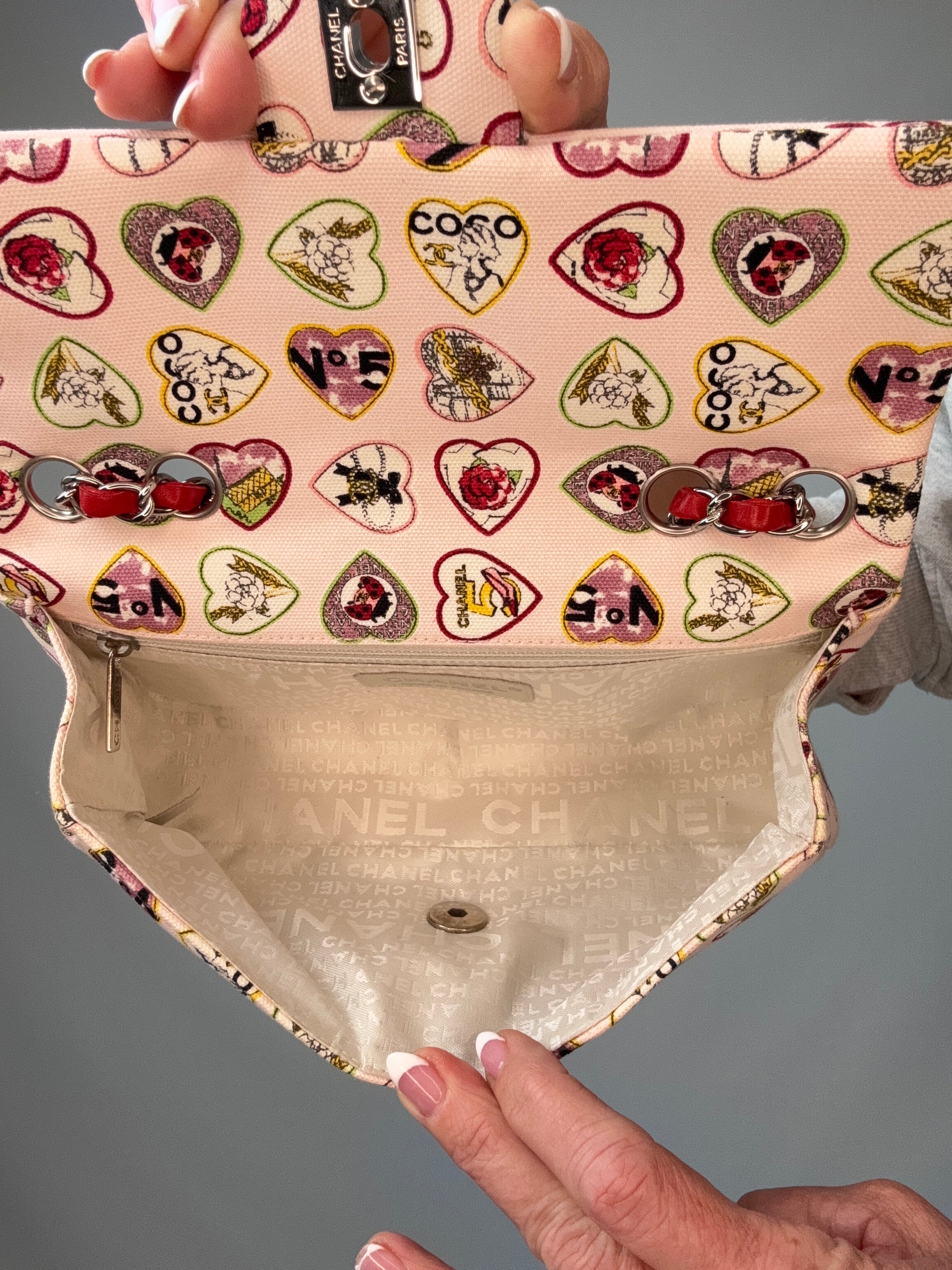 Chanel Canvas Coco Valentine Hearts Flap Bag interior
