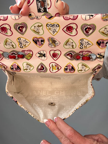 Chanel Canvas Coco Valentine Hearts Flap Bag interior