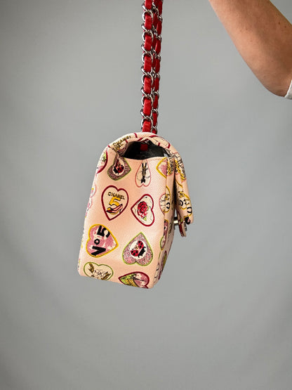 Chanel Canvas Coco Valentine Hearts Flap Bag left side