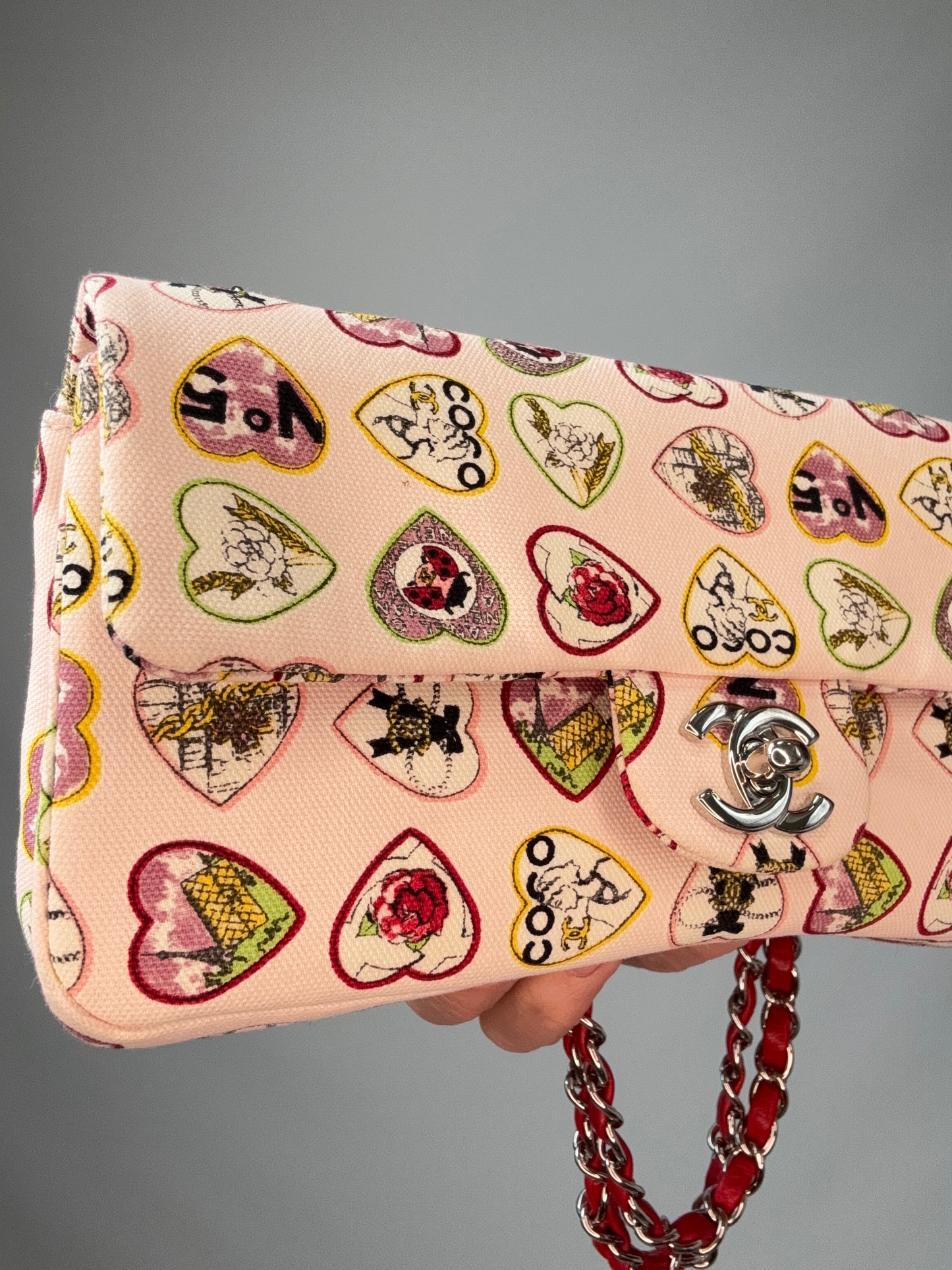 Chanel Canvas Coco Valentine Hearts Flap Bag left side view