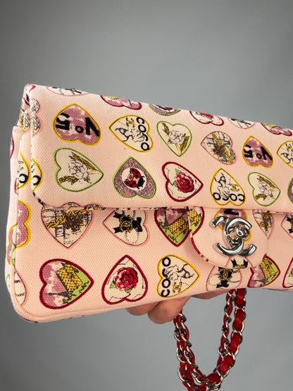 Chanel Canvas Coco Valentine Hearts Flap Bag left side view