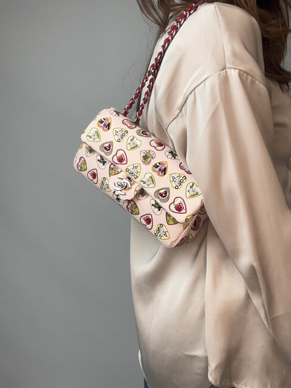 Chanel Canvas Coco Valentine Hearts Flap Bag modeled 2