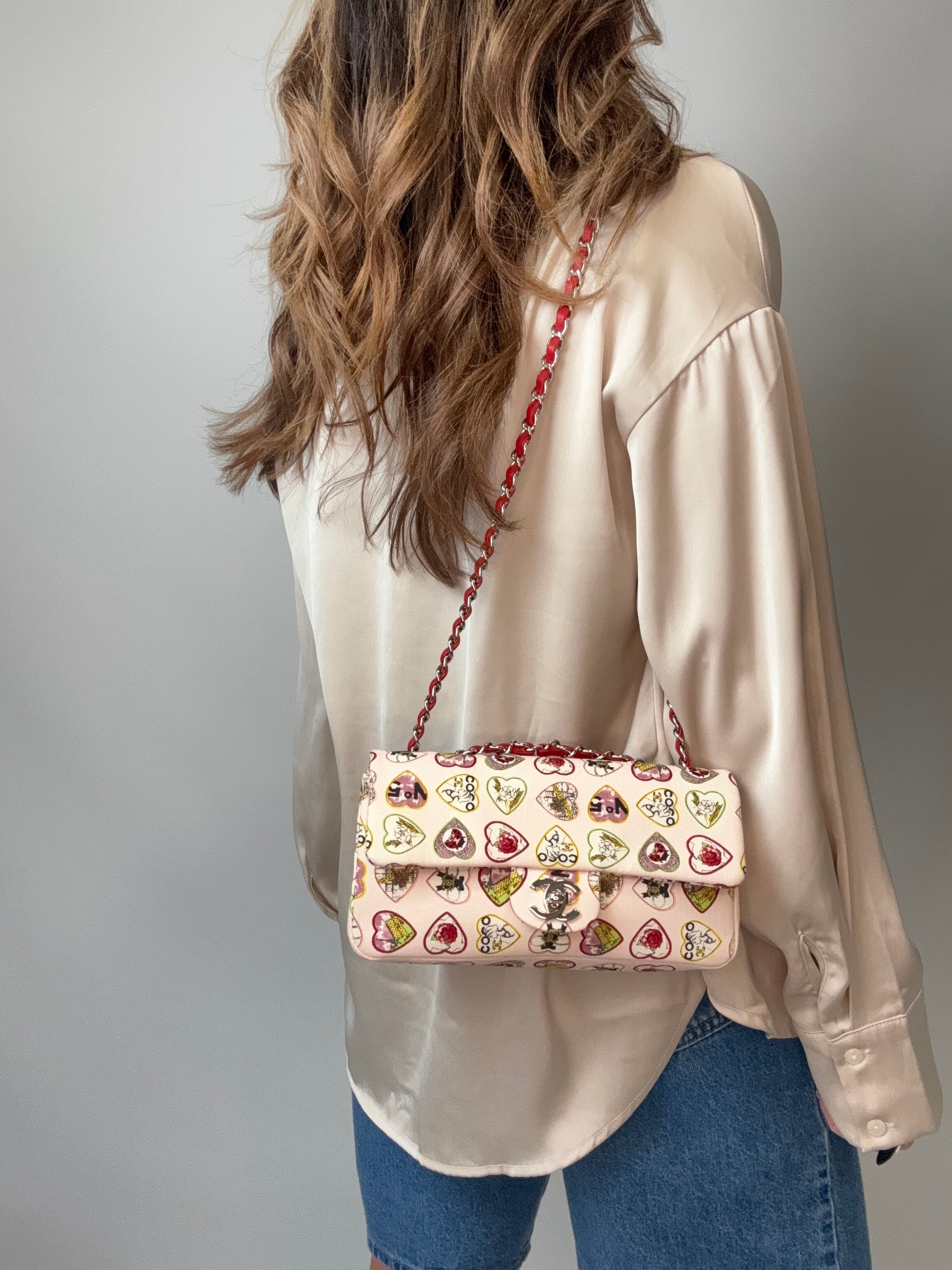 Chanel Canvas Coco Valentine Hearts Flap Bag modeled