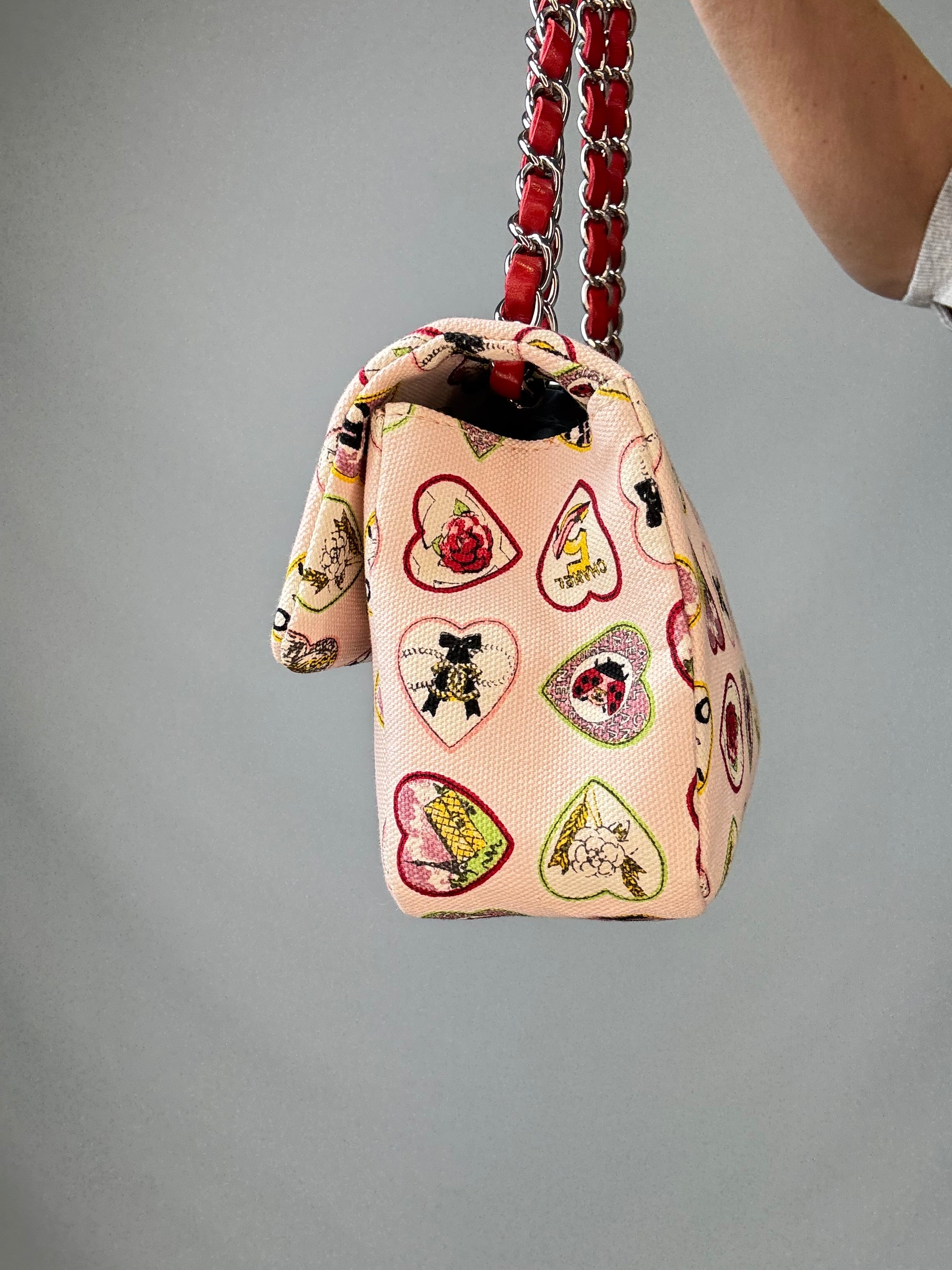 Chanel Canvas Coco Valentine Hearts Flap Bag right side