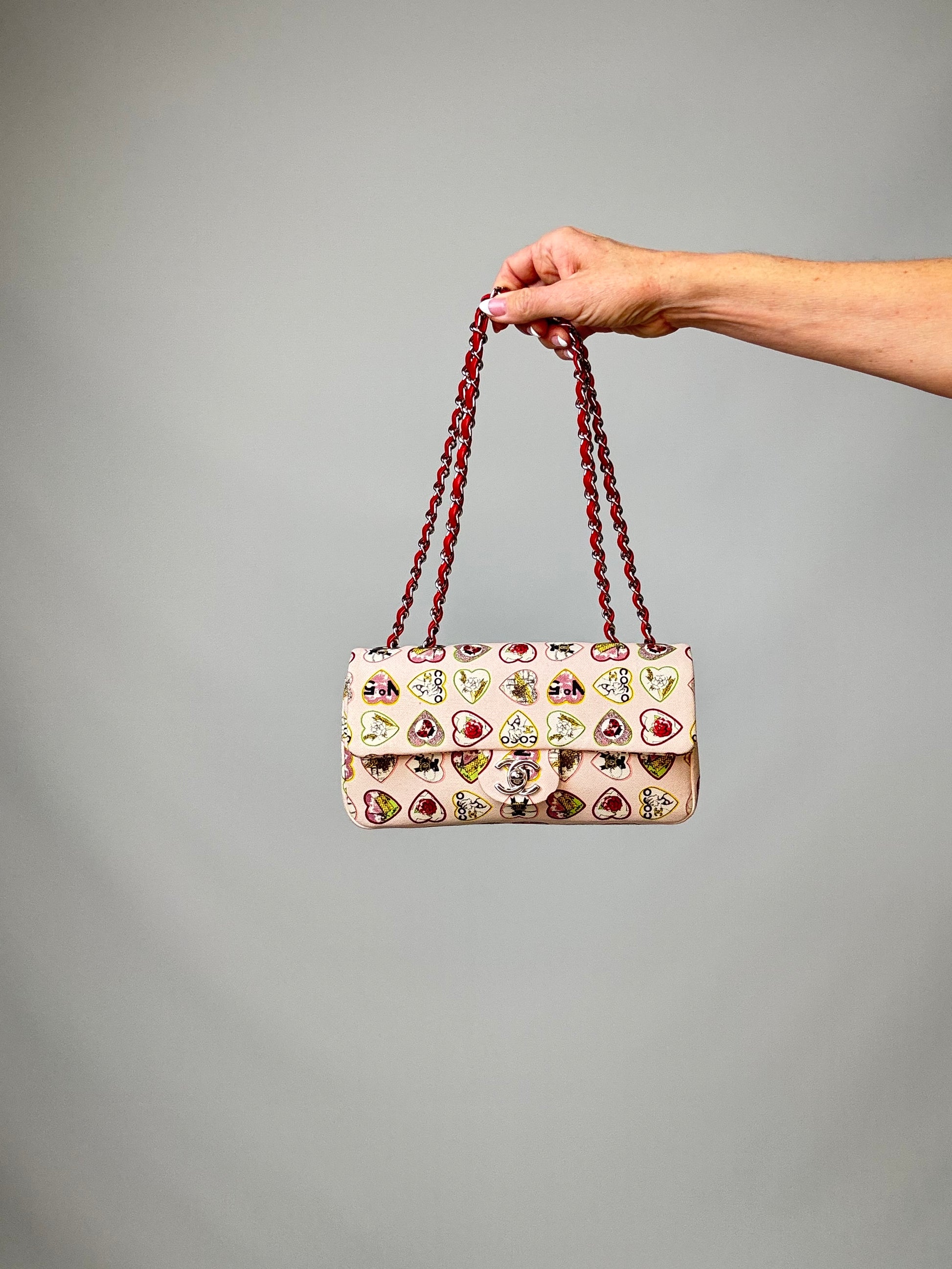 Chanel Canvas Coco Valentine Hearts Flap Bag