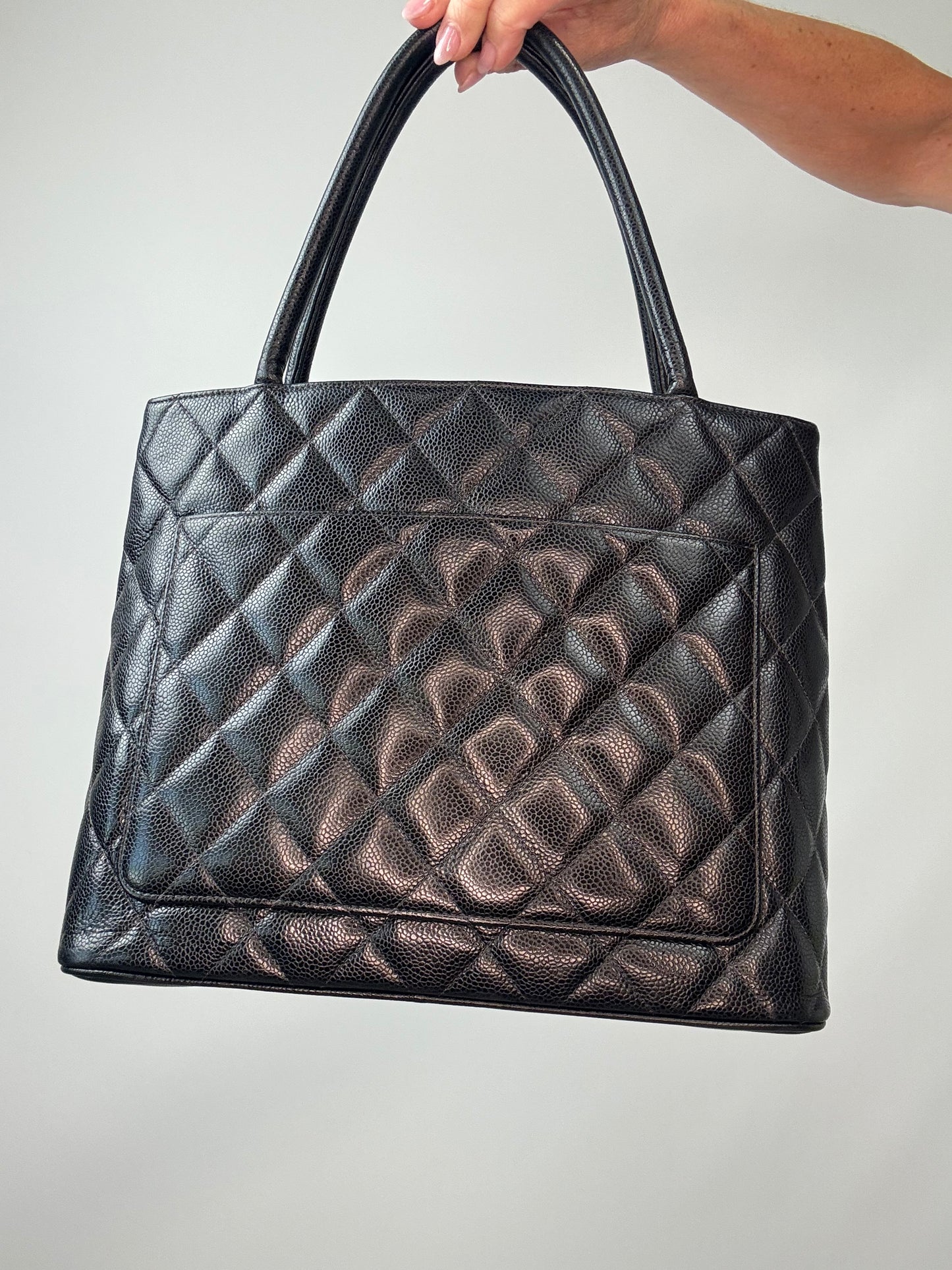 Chanel Caviar Quilted Medallion Tote back of handbag