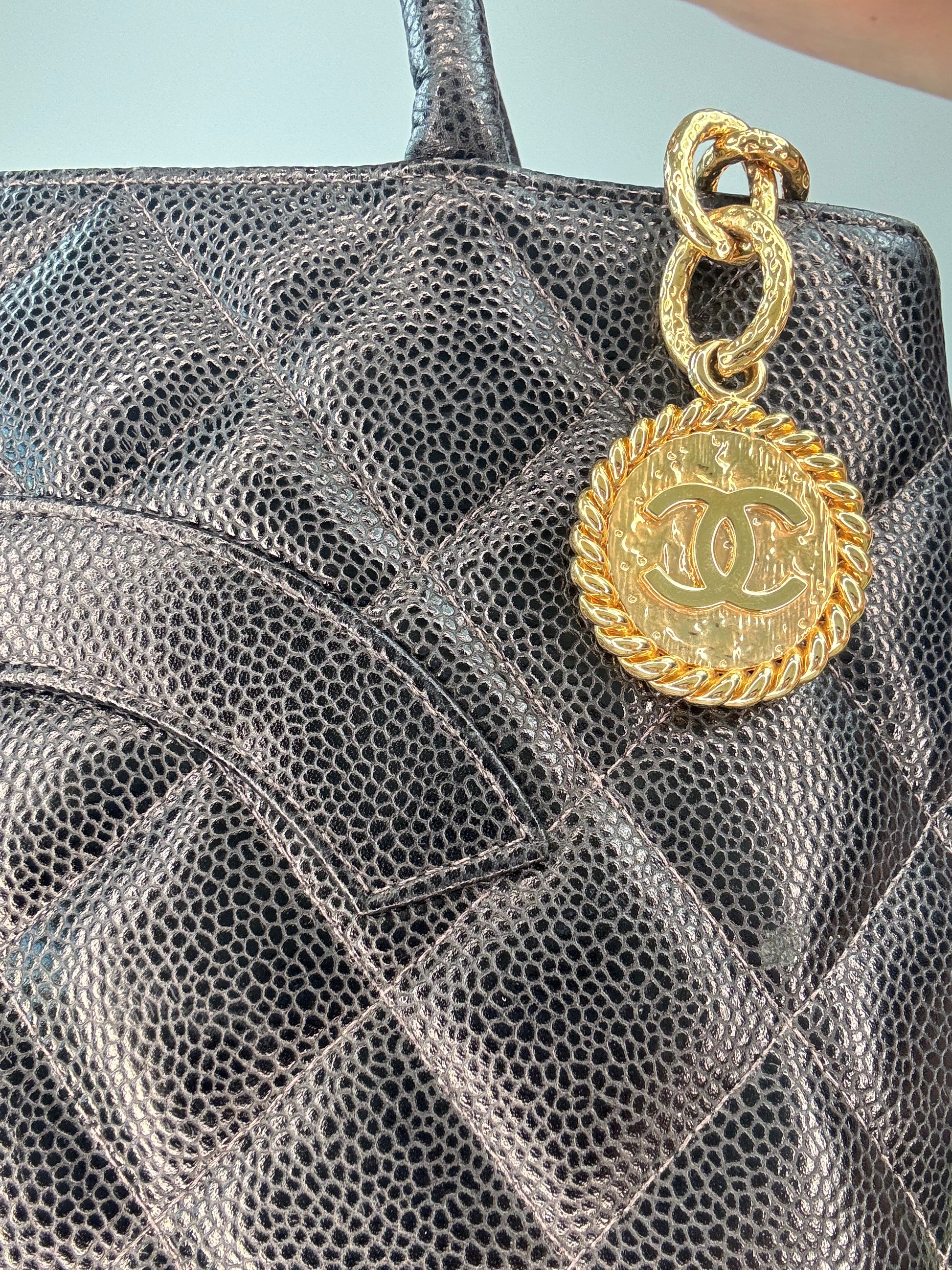 Chanel Caviar Quilted Medallion Tote gold medallion