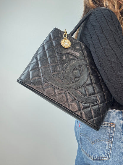Chanel Caviar Quilted Medallion Tote modeled 2