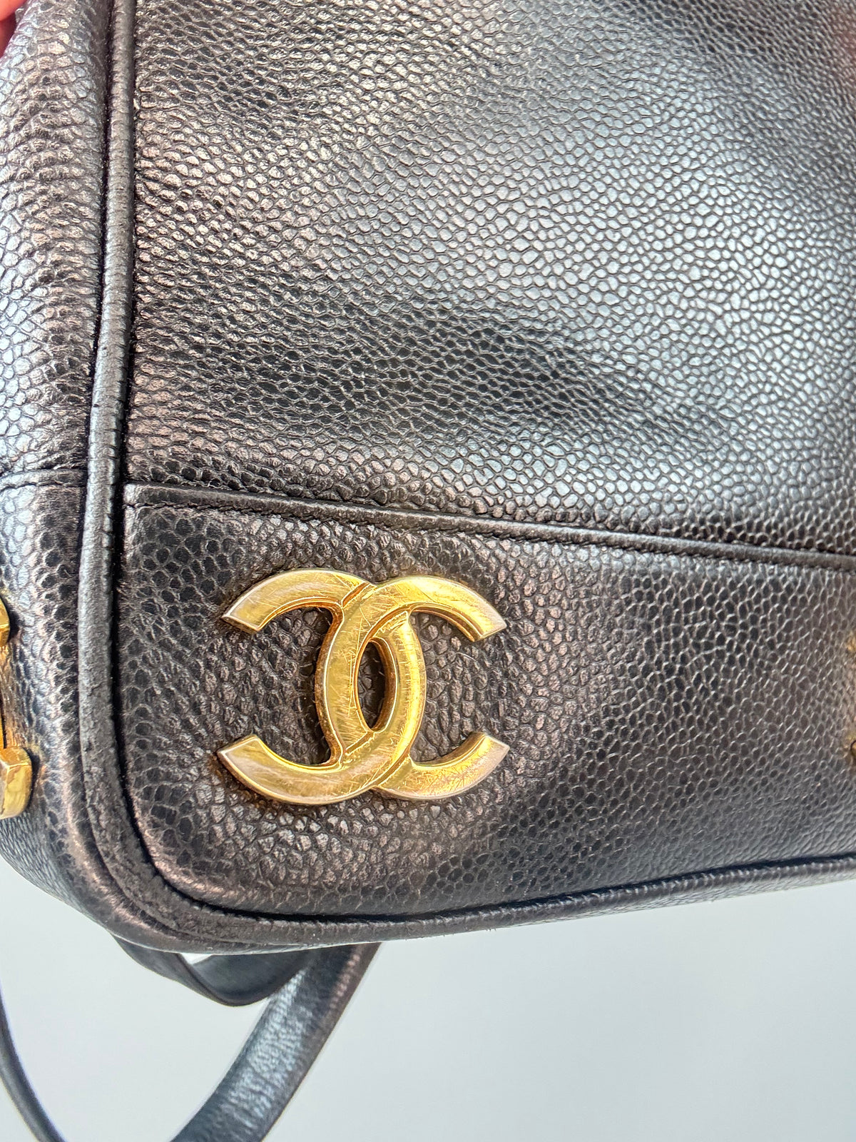 Chanel Caviar Triple CC Shoulder Bag front left corner