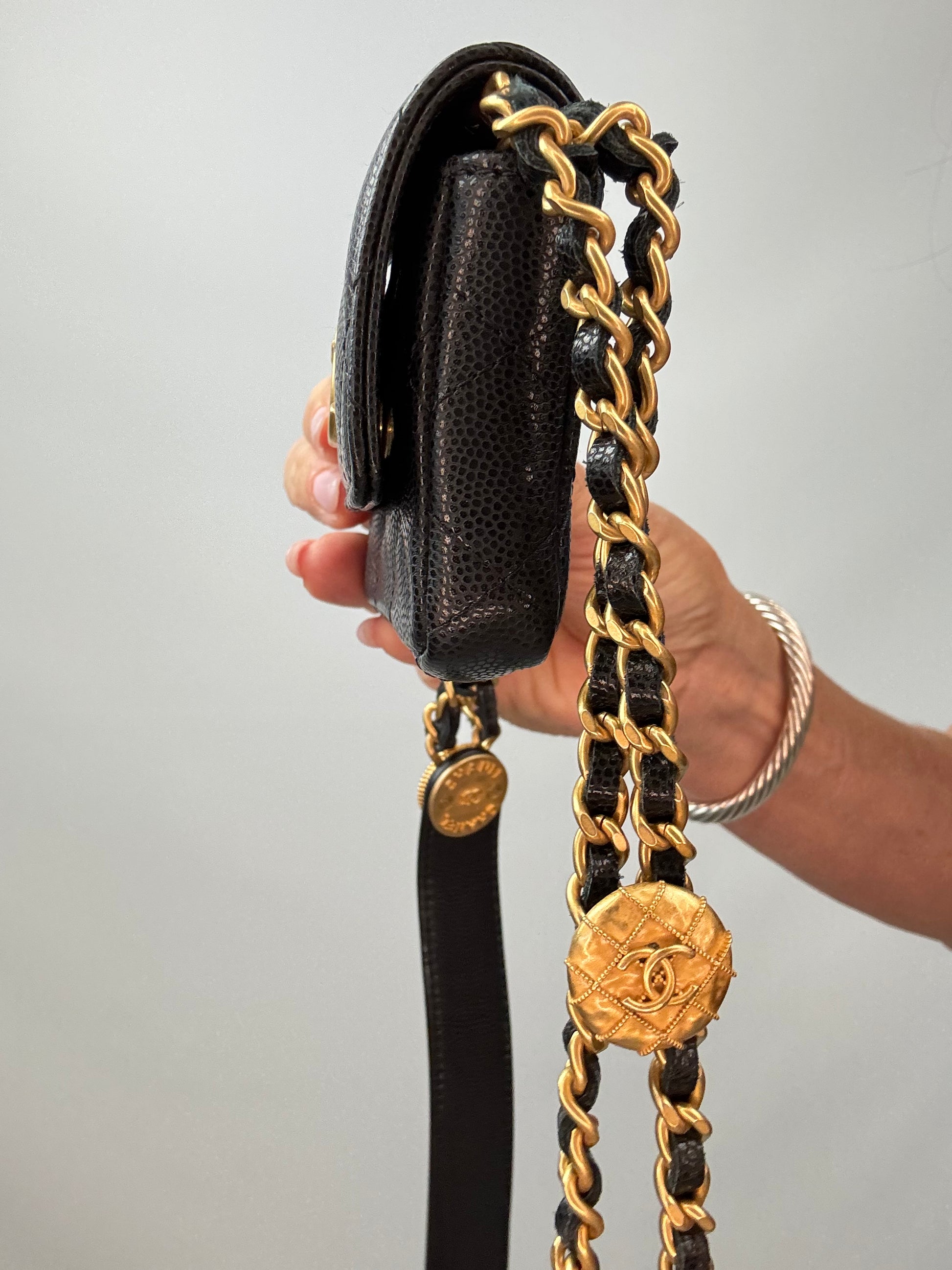 Chanel CC Caviar Twist Your Buttons Flap Belt Bag right side