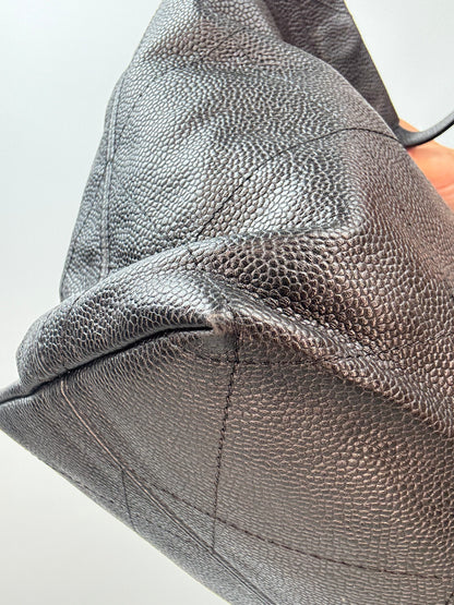 Chanel CC Quilted Caviar Leather Shopping Tote back left bottom corner