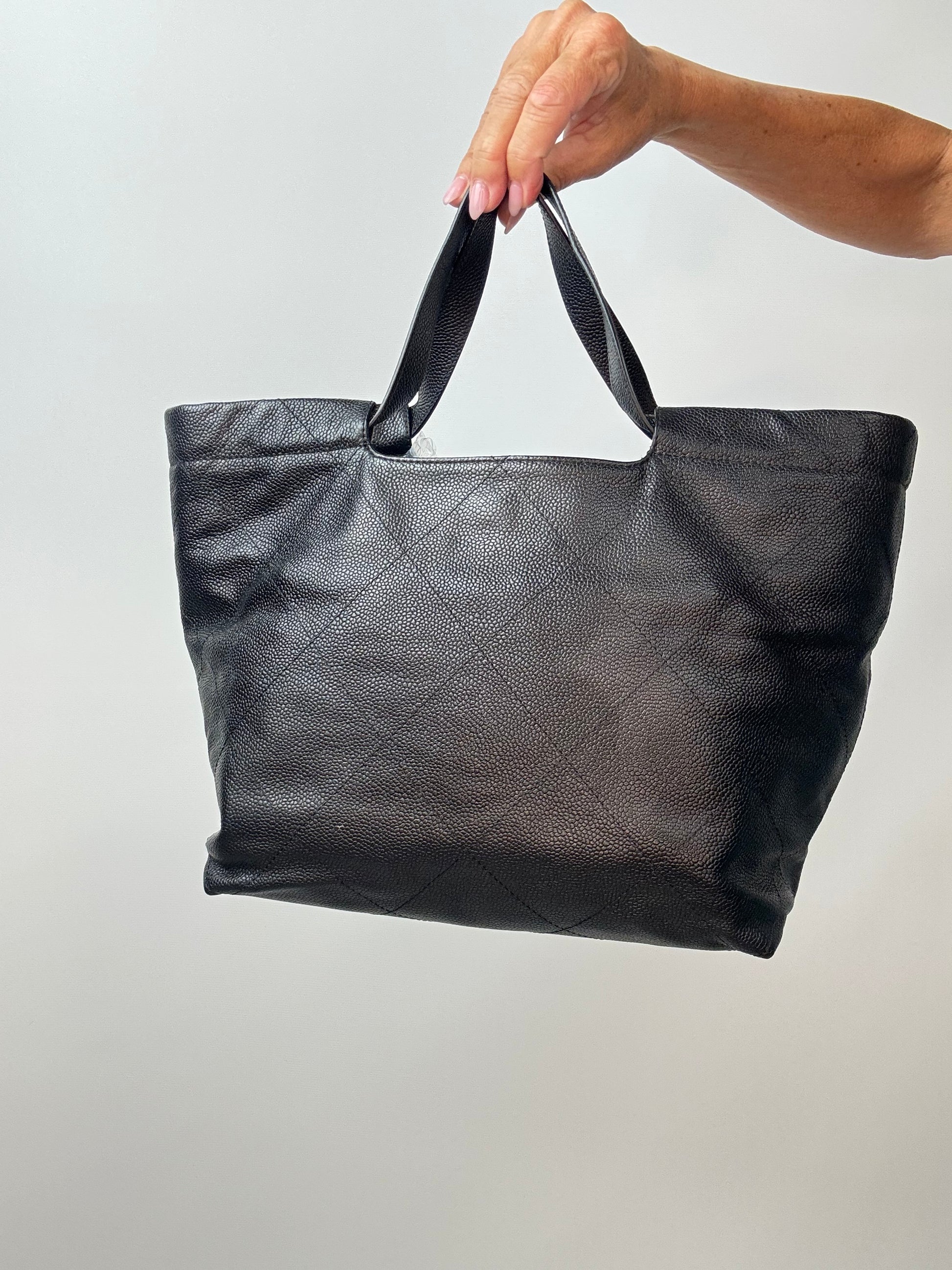 Chanel CC Quilted Caviar Leather Shopping Tote back of handbag