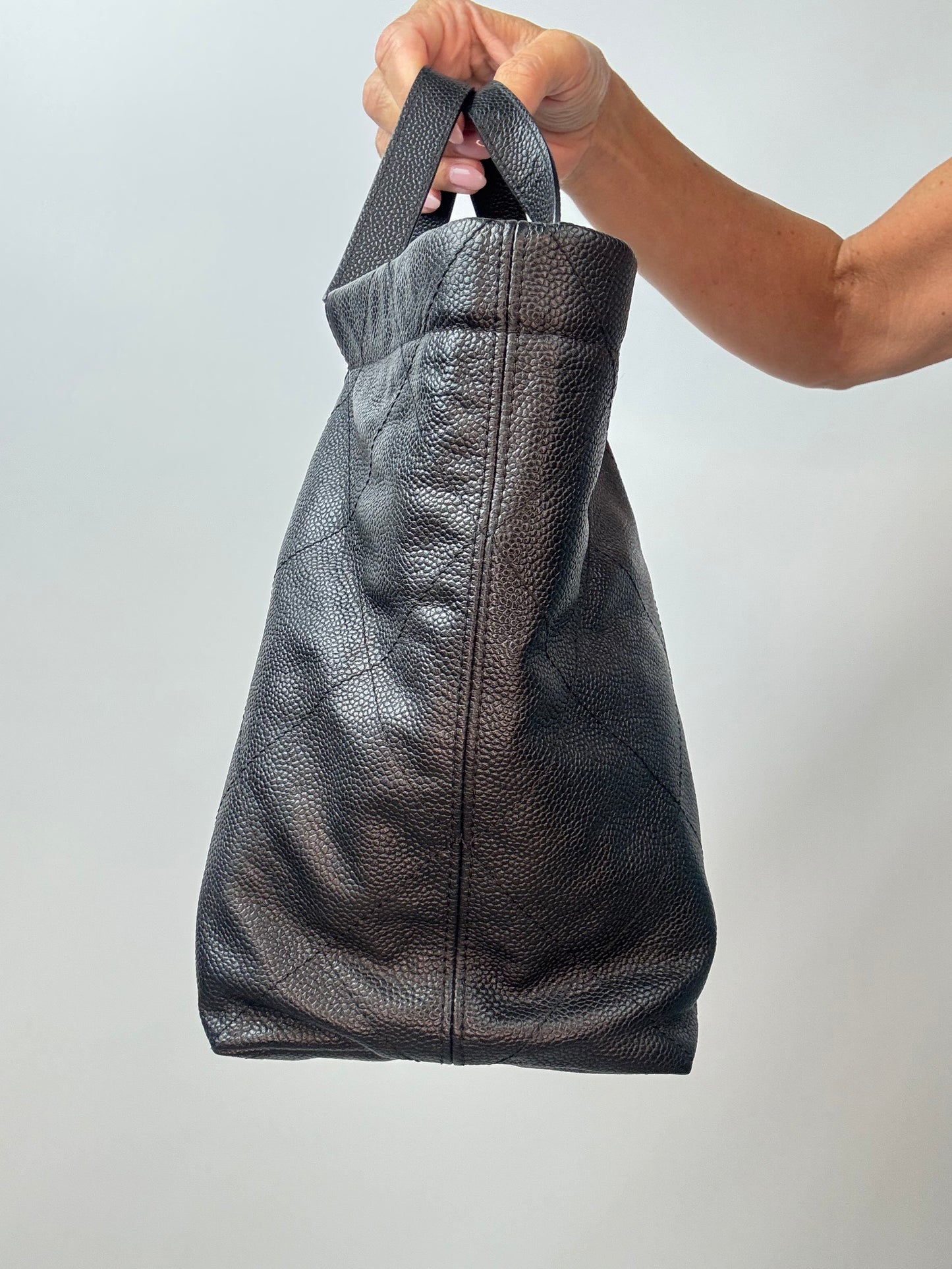 Chanel CC Quilted Caviar Leather Shopping Tote right side