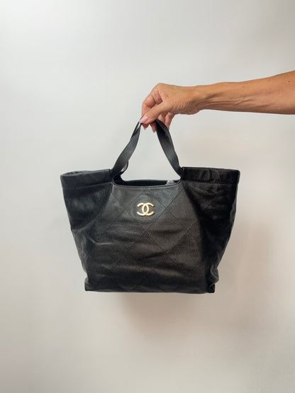 Chanel CC Quilted Caviar Leather Shopping Tote