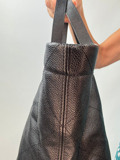 Chanel CC Quilted Caviar Leather Shopping Tote top right side
