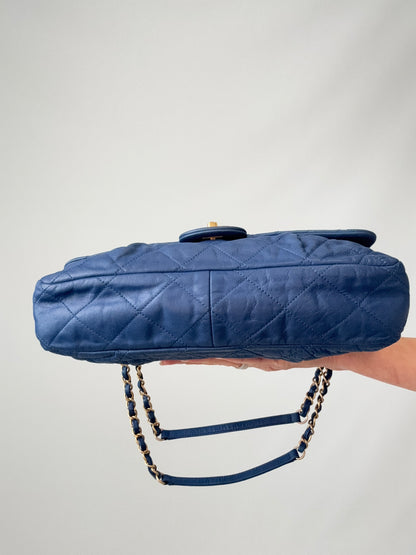 Chanel Classic Quilted Leather Flap Bag in Blue bottom of handbag