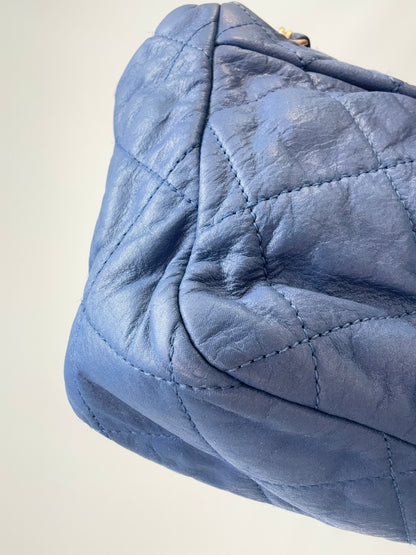 Chanel Classic Quilted Leather Flap Bag in Blue back left bottom corner
