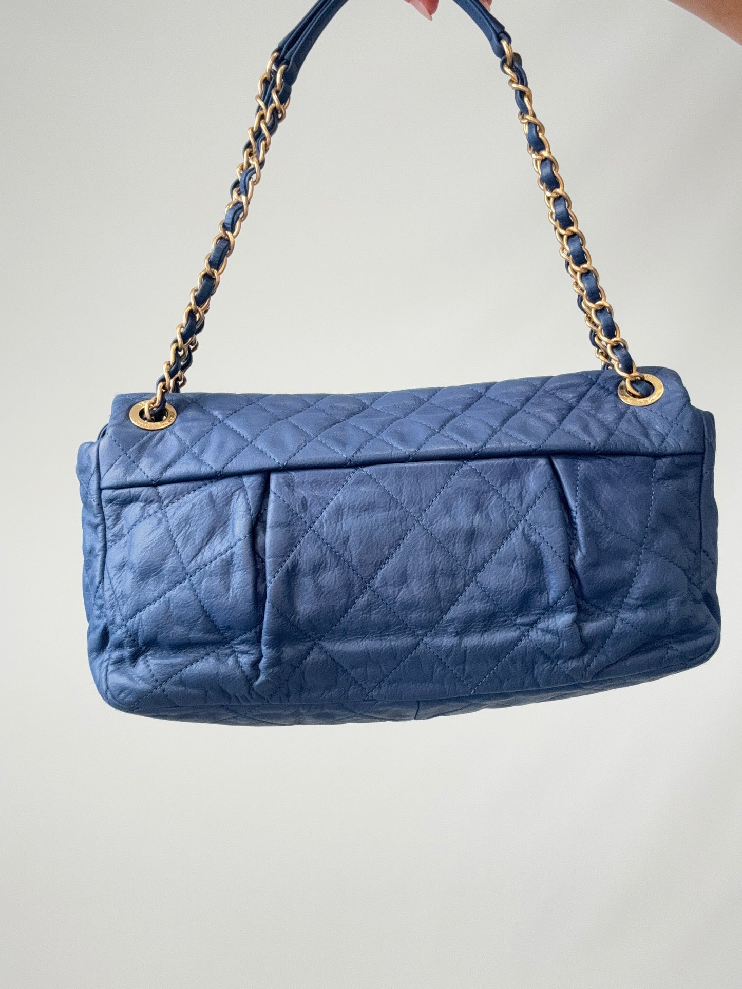 Chanel Classic Quilted Leather Flap Bag in Blue back of handbag