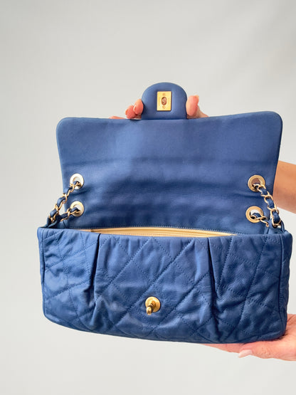 Chanel Classic Quilted Leather Flap Bag in Blue flap interior