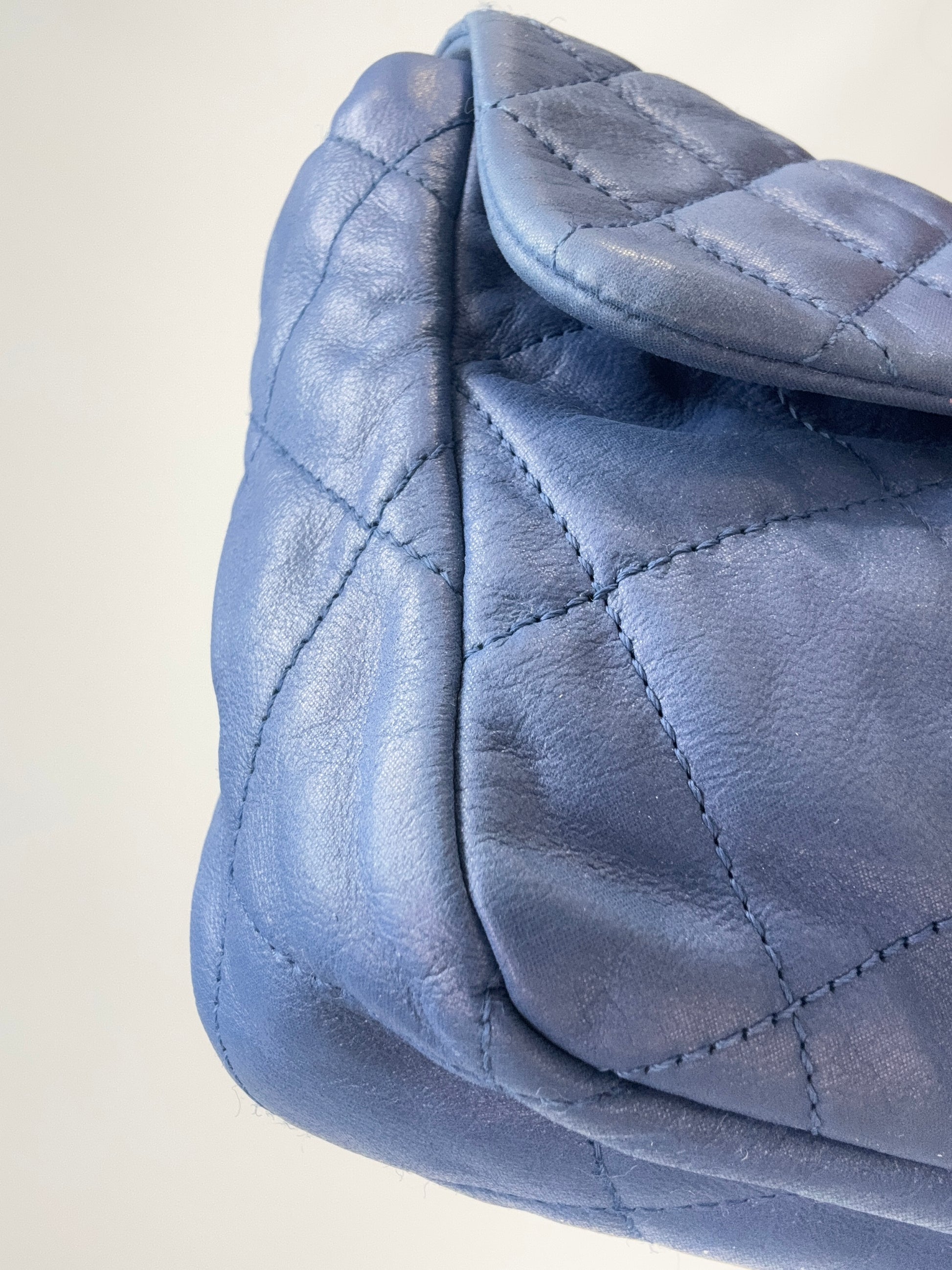 Chanel Classic Quilted Leather Flap Bag in Blue front left bottom corner