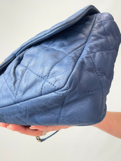 Chanel Classic Quilted Leather Flap Bag in Blue front right bottom corner