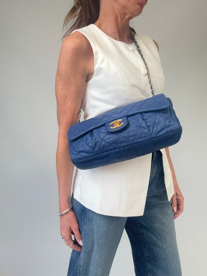 Chanel Classic Quilted Leather Flap Bag in Blue modeled