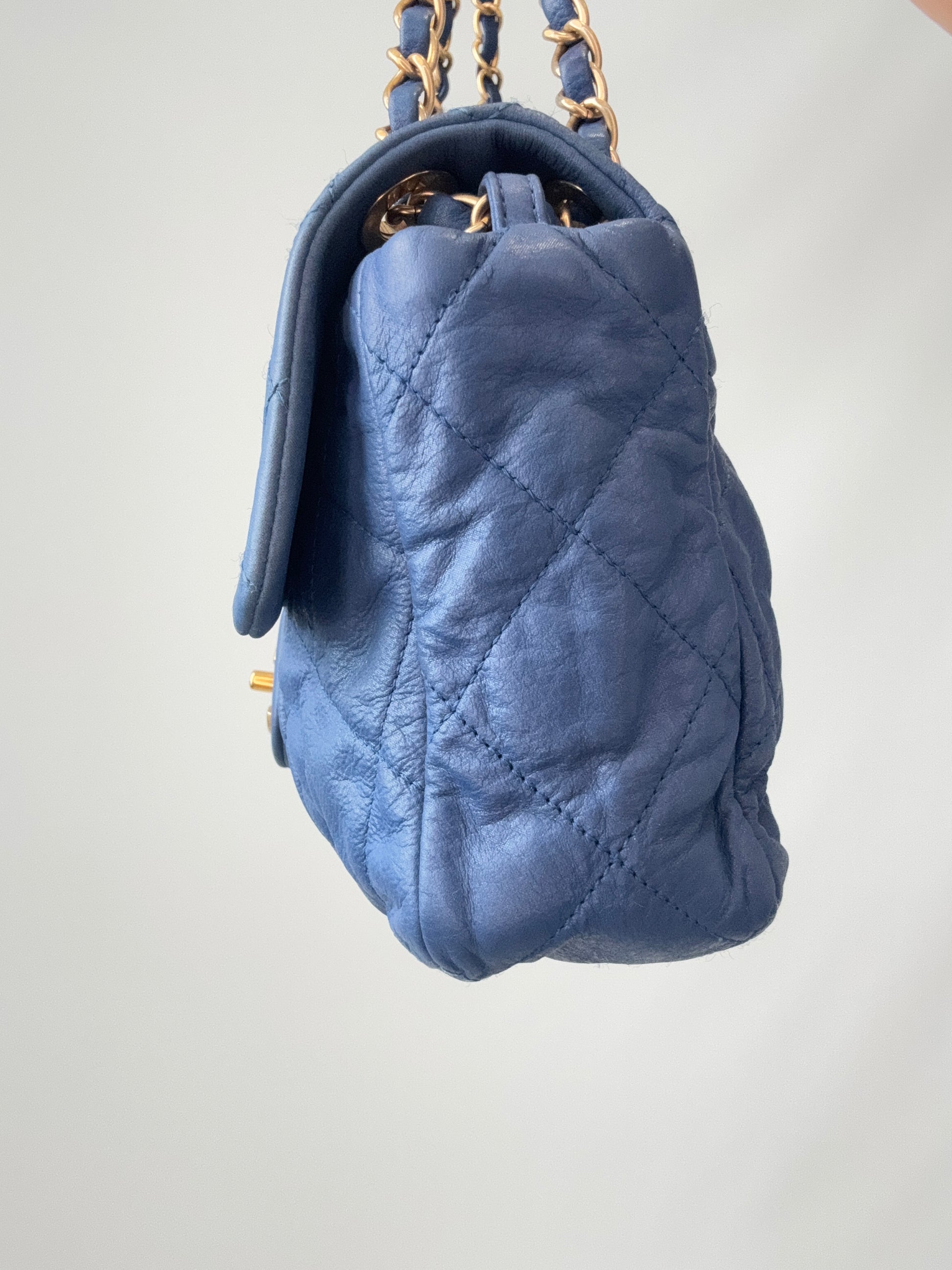 Chanel Classic Quilted Leather Flap Bag in Blue right side of handbag