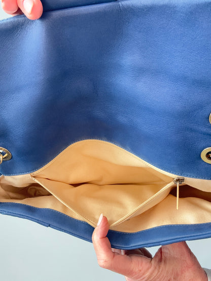 Chanel Classic Quilted Leather Flap Bag in Blue interior of zip pocket