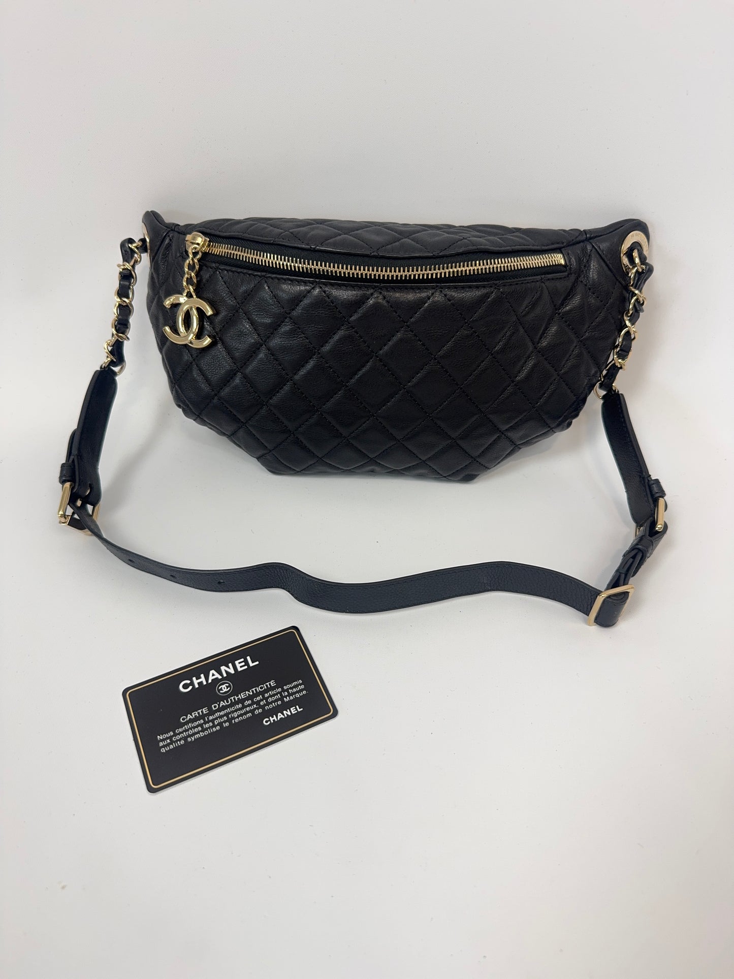 Chanel Lambskin Quilted Banane Waist Bag with authenticity card