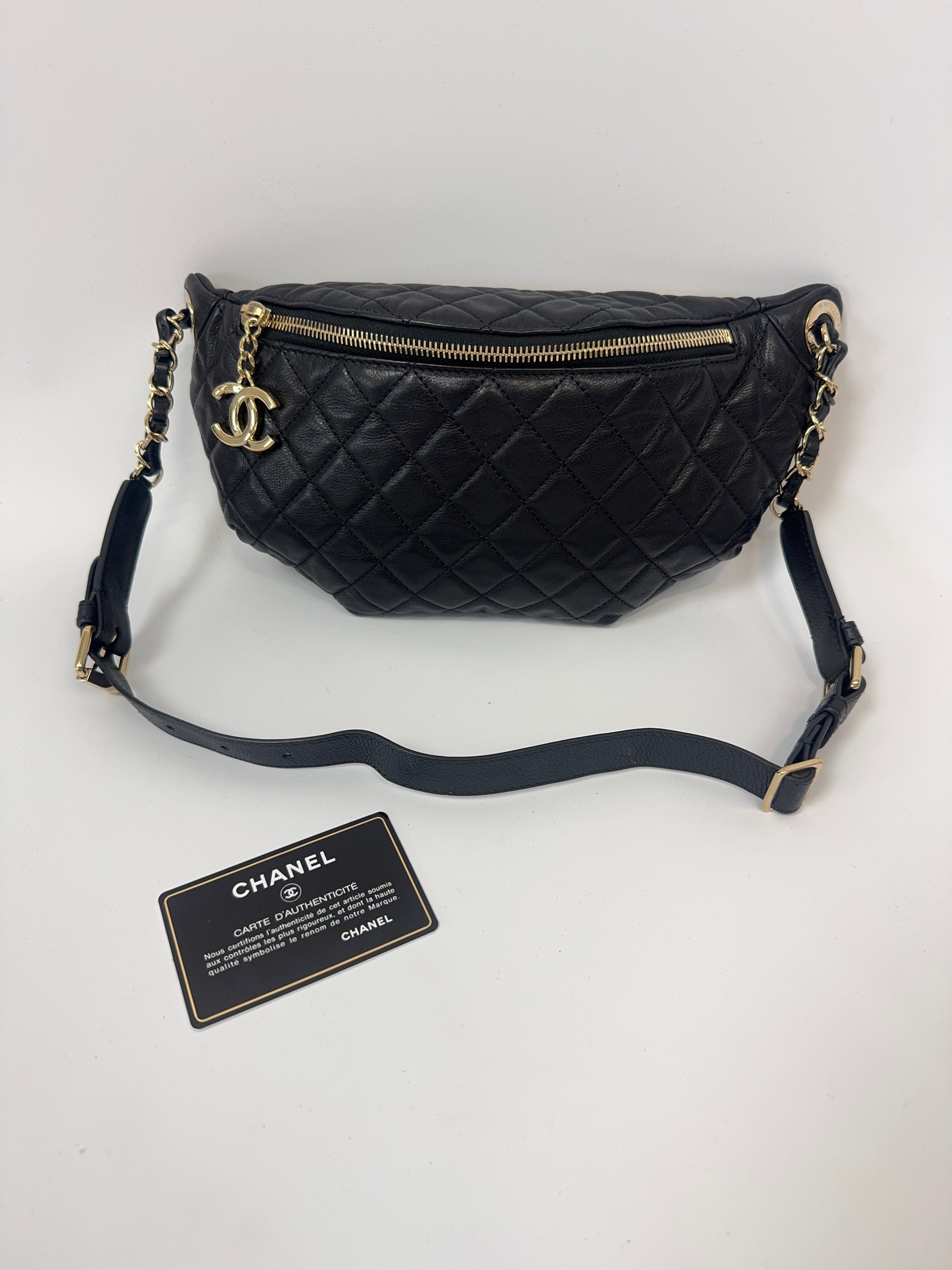 Chanel Lambskin Quilted Banane Waist Bag with authenticity card