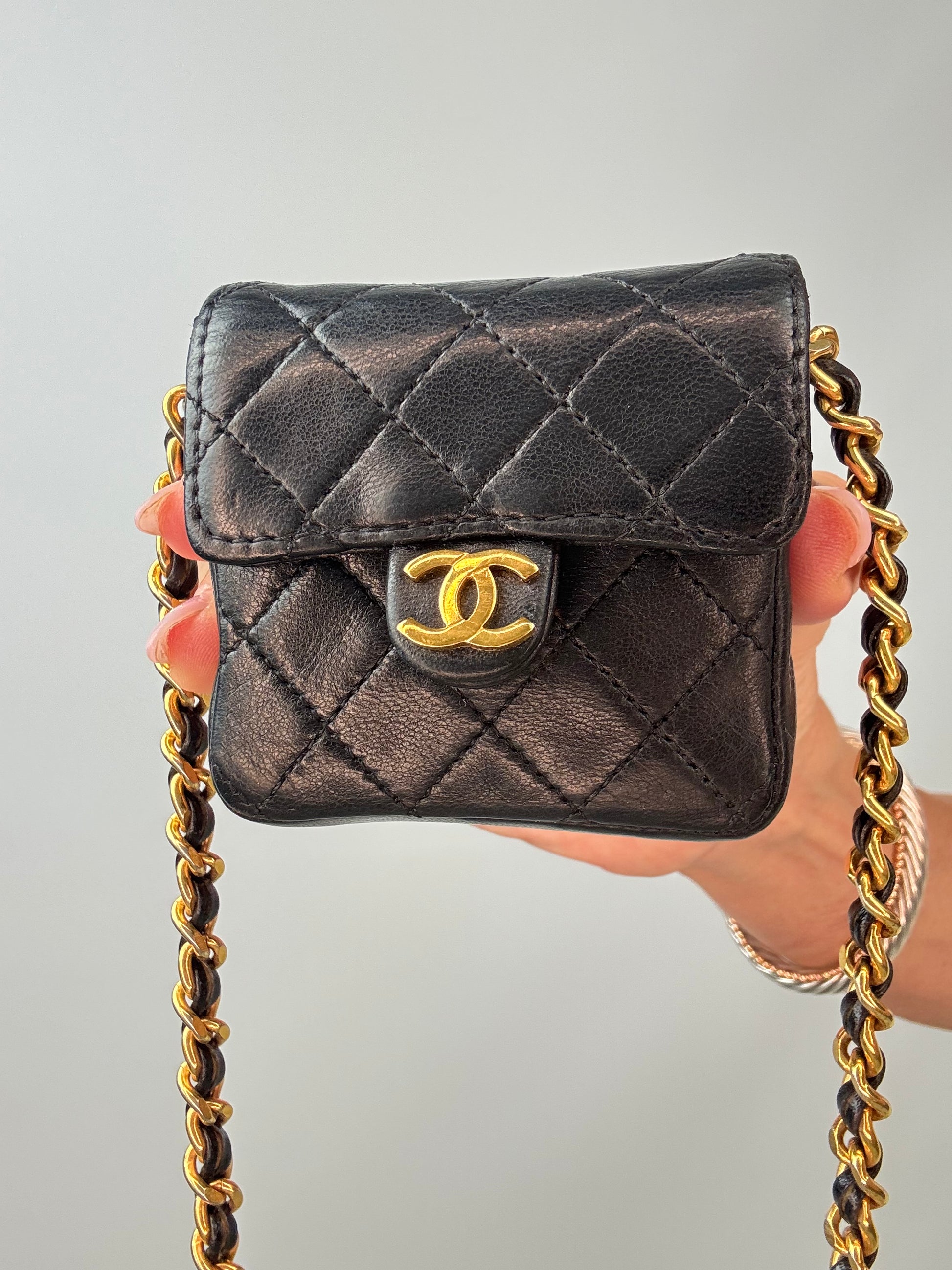 Chanel Micro Quilted Flap Bag front close up