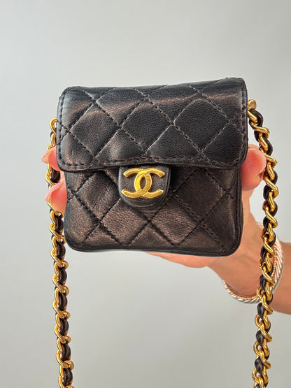 Chanel Micro Quilted Flap Bag front close up