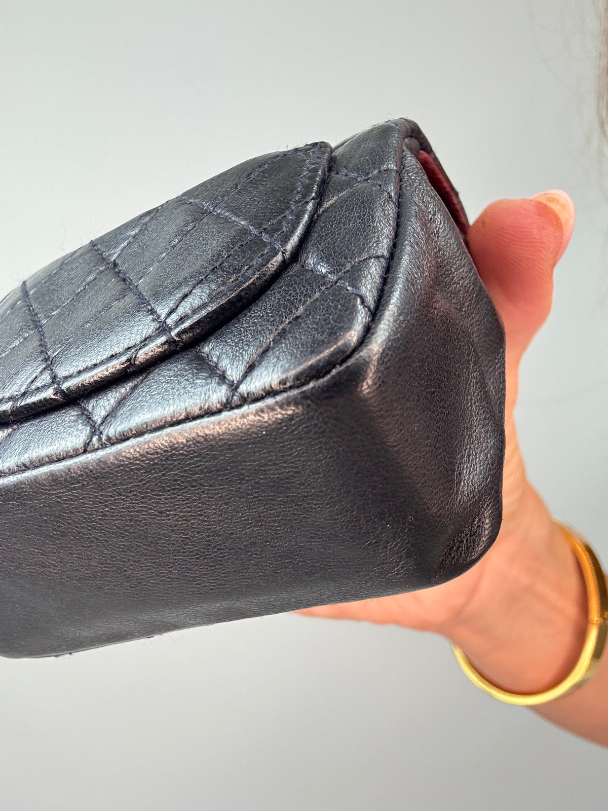 Chanel Micro Quilted Lambskin Flap Chain Belt Bag back right bottom corner